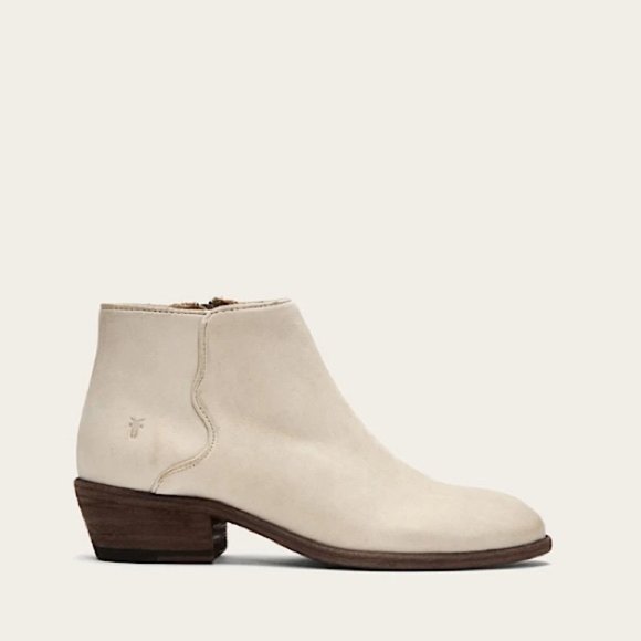 Frye Carson Piping Off-White Retro Chelsea Almond Toe Low Block Heel Ankle Boots - Picture 4 of 16